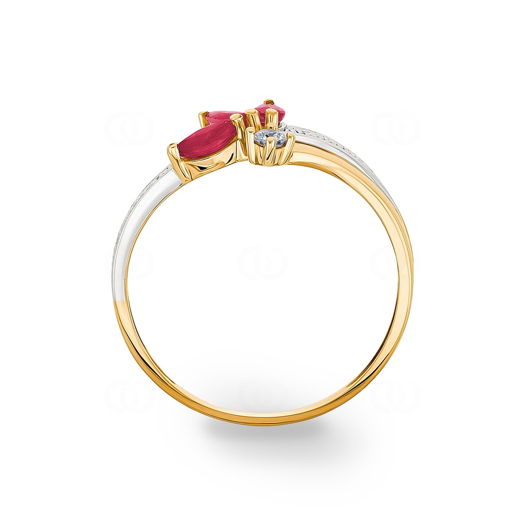 Damenring 750/18 K Gelbgold mit 3 Rubinen und Zirkonia