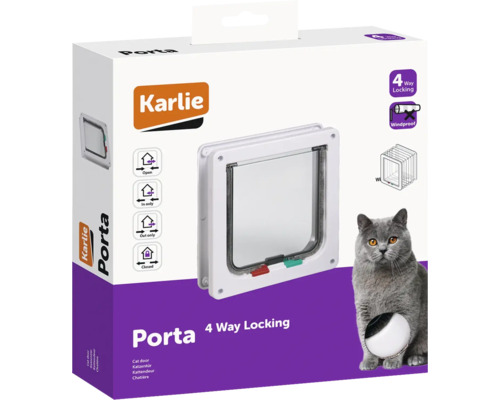 Karlie Porta kattenluik met 4-standensluiting, 23,5 x 25,2 x 5 cm, wit