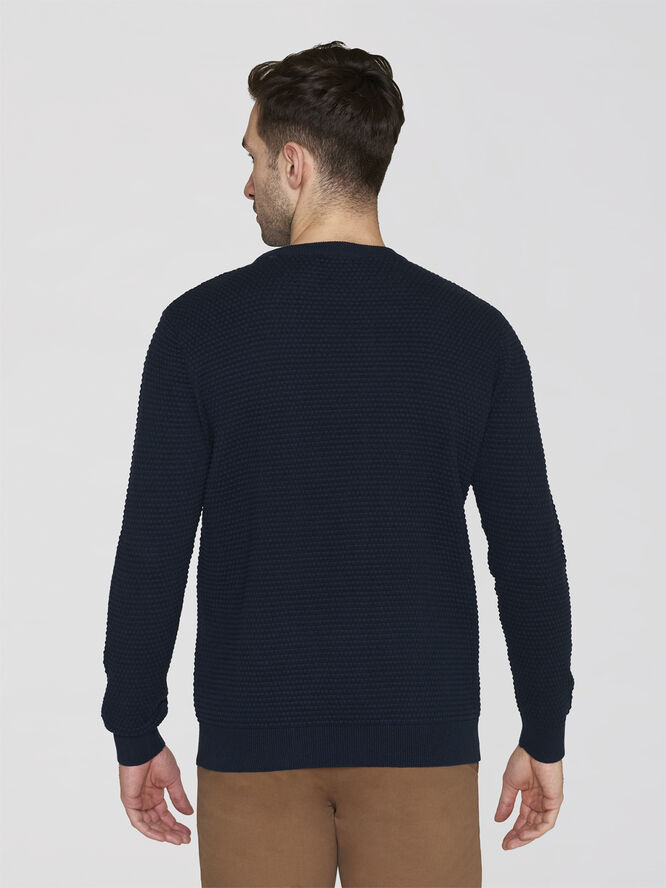 Knowledge Cotton Apparel VAGN regular bubble knit crew neck - Regenerative Organic Certified - Blå