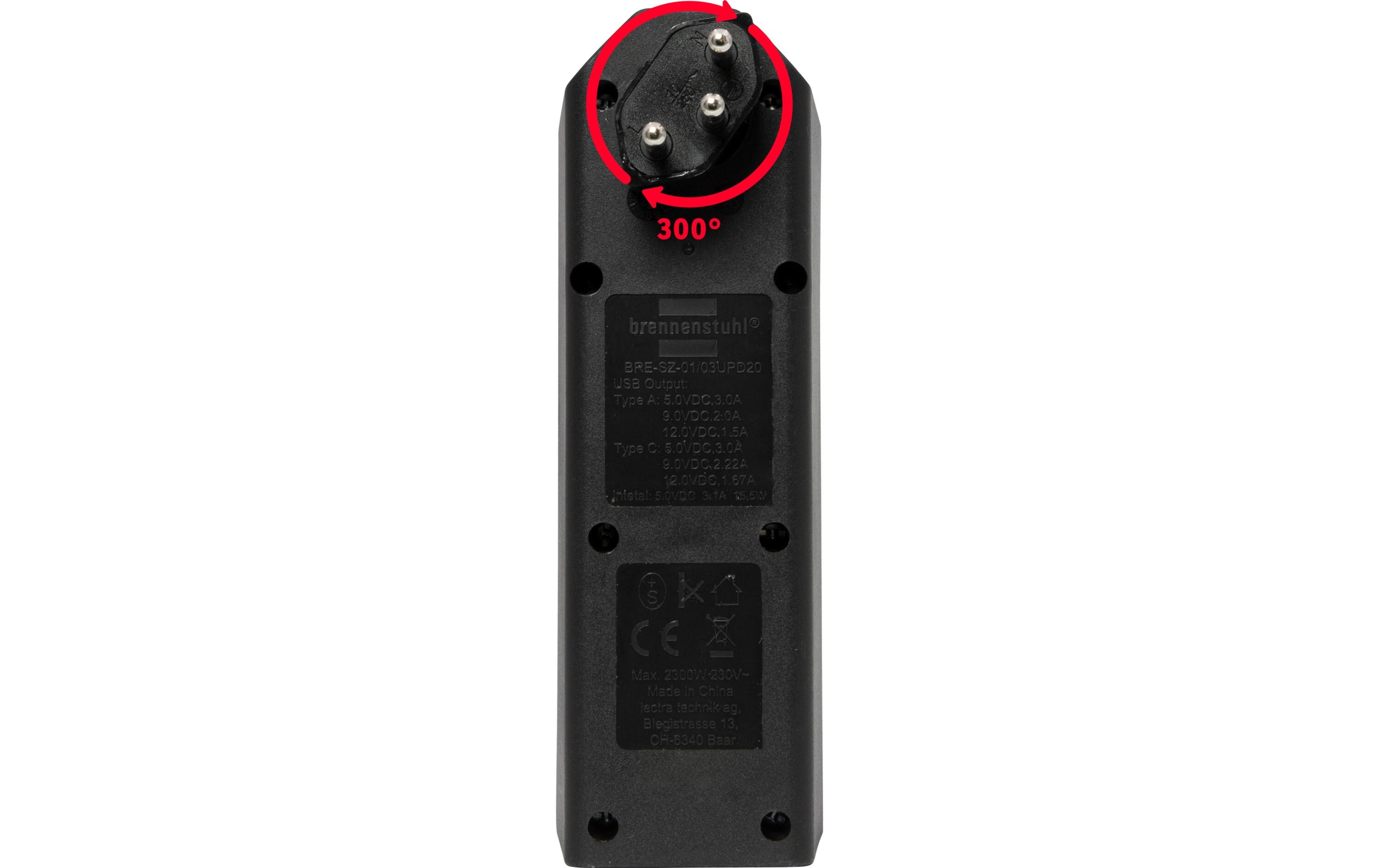 Abzweigstecker 3 x T13, 1 x USB A, 1 x USB C, 300° drehbarStabiler, formschöner Mehrfachstecker ohne Schalter aus hochbruchfestem Kunststoff