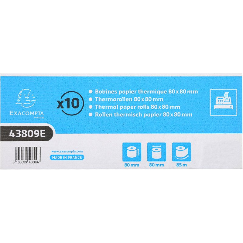 Bobines Caisses Exacompta 43809E - l 80 mm x L 85 m, Ø 80 mm - 1 pli(s) - paquet de 10