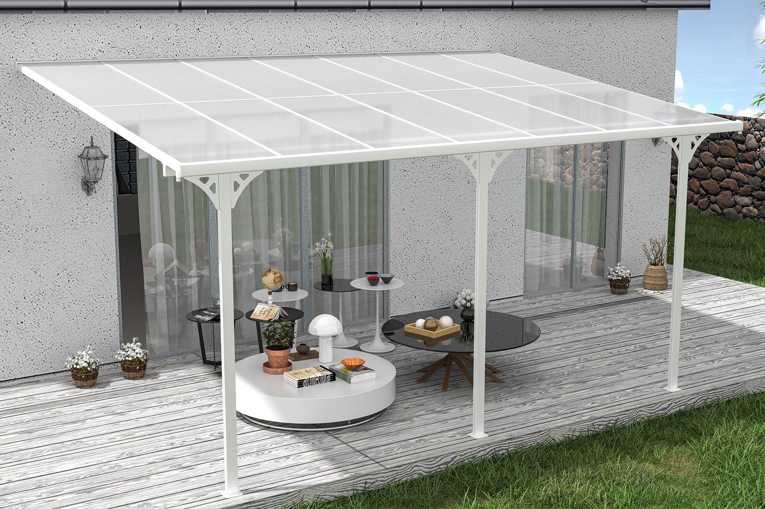 Terrasoverkapping/carport KLEO 450L300 aluminium wit