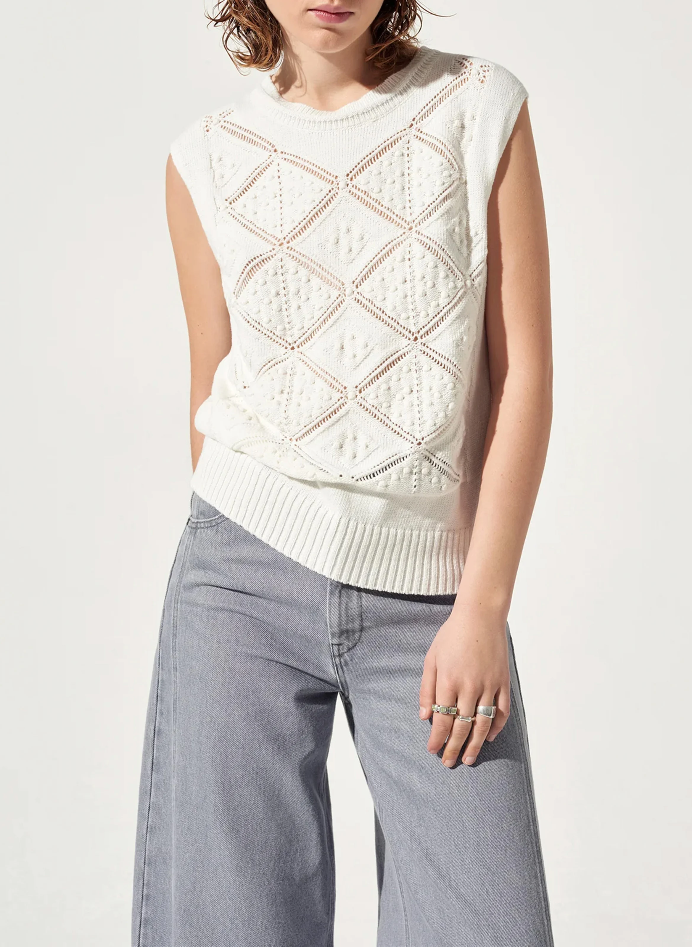 Pull débardeur droit en coton | Vert