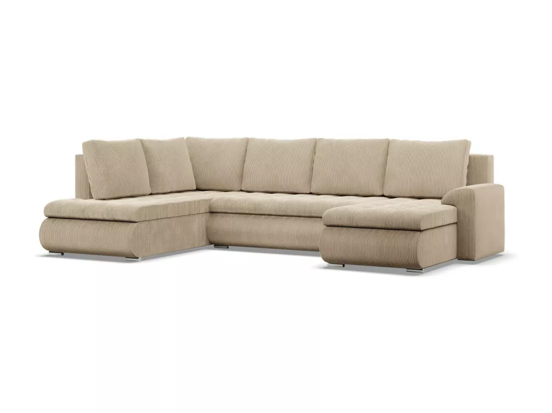 Canapé d'angle en U avec fonction sommeil, Ottoman, Cord - Beige