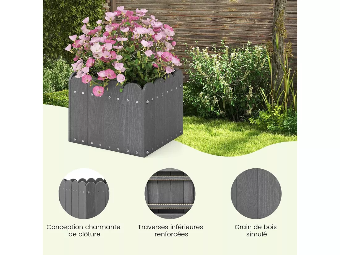 Lot de 2 Jardinière Carrées en HDPE Résistant aux Intempéries, Lit de Jardin Surélevé avec Trous de Drainage pour Culture Fruits Légumes, pour Patio Balcon, 32 x 30 x 25 cm (Gris)