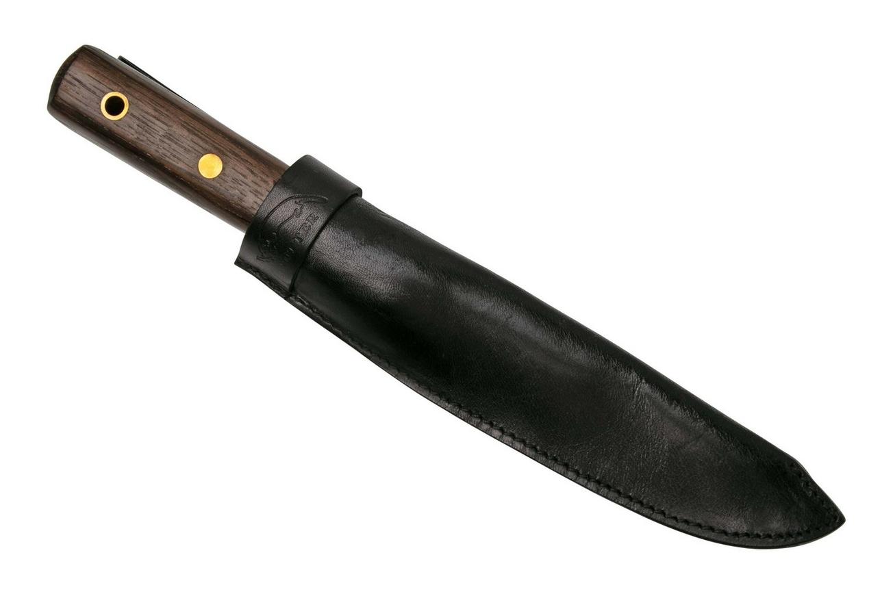 Otter Sailor and Boat Knife 901, Carbon, Smoked Oak, Leather Sheath, vaststaand mes