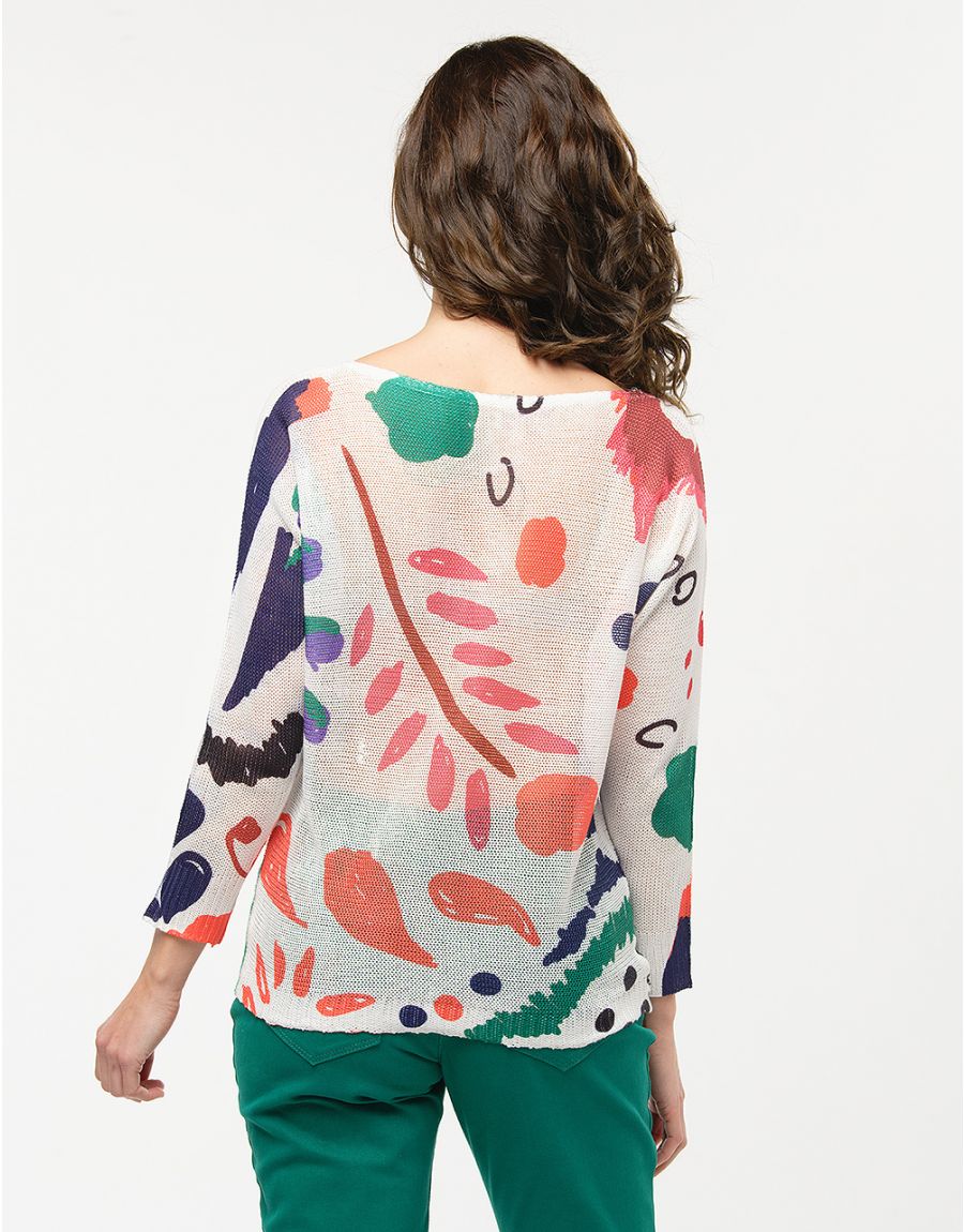 Pull blanc à motifs