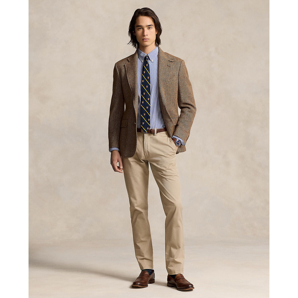 POLO RALPH LAUREN<br>Camisa listrada em popeline elástica, modelagem slim