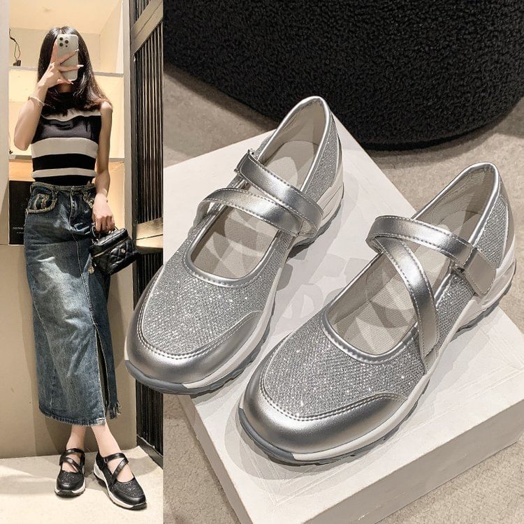 Anran - Platform Glitter Mary Jane Sneakers