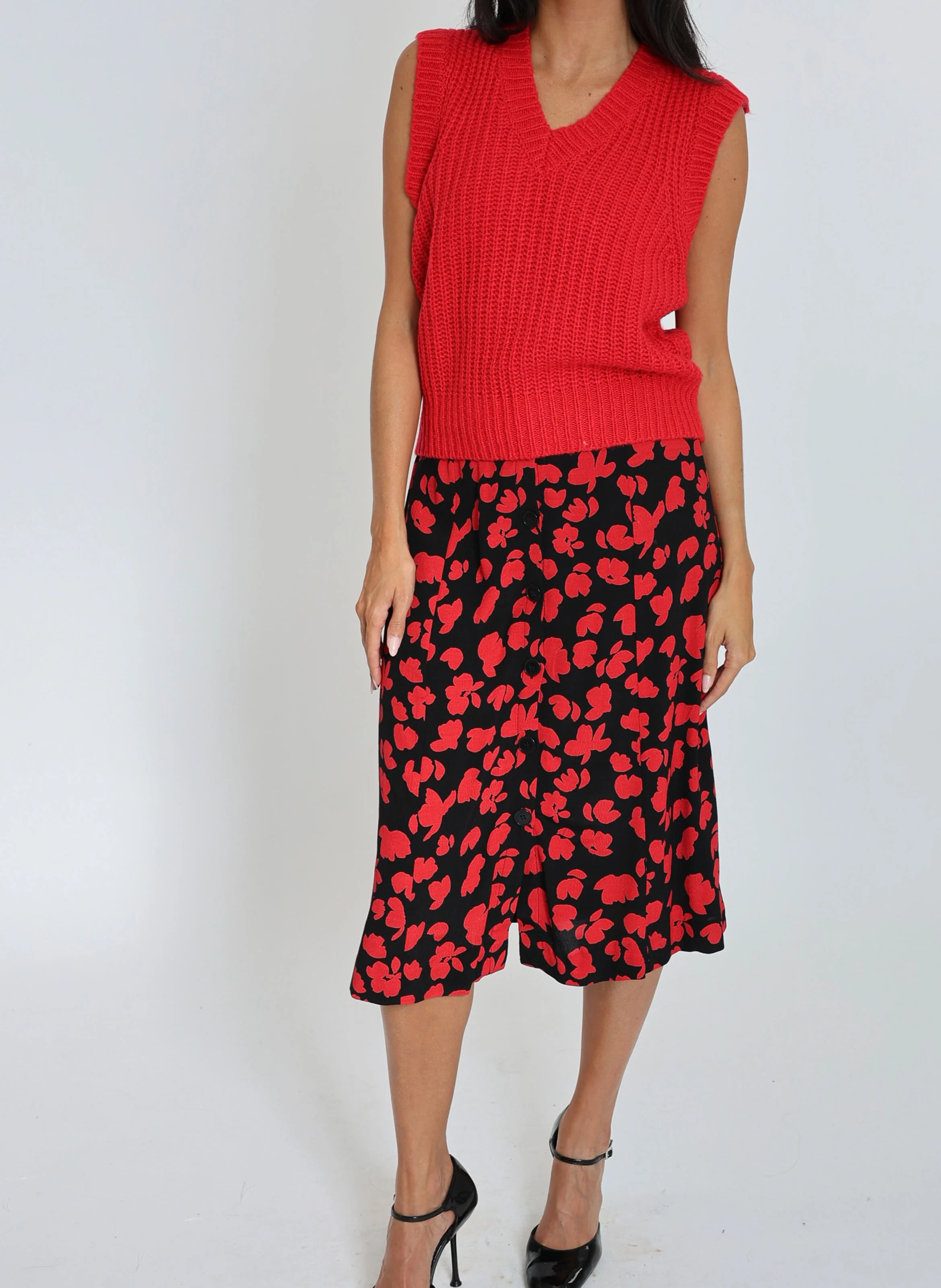 LANA - Pull droit en maille | Rouge