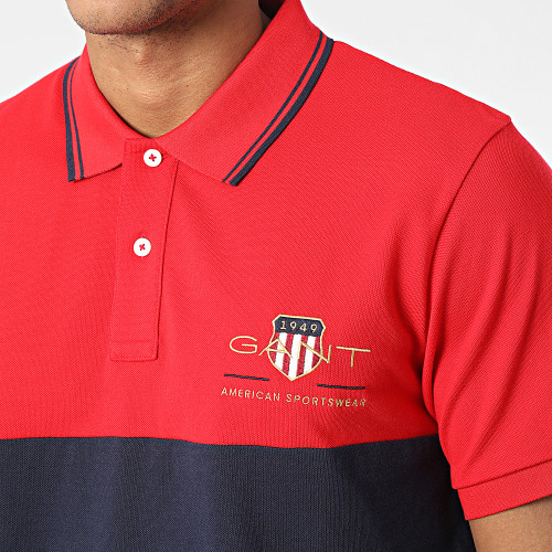 Polo Manches Courtes Archive Shield Block Rouge Bleu Marine