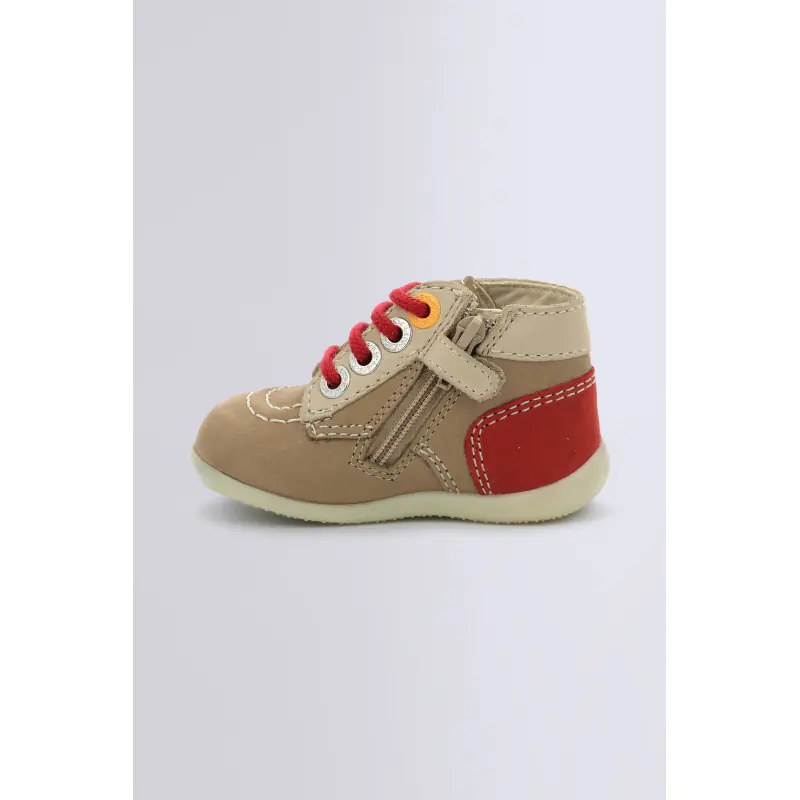 BONZIP BEIGE ROUGE BOTTILLONS Cuir Garçon