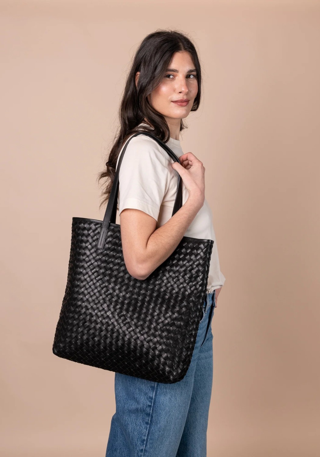 O My Bag Leder-Shopper Georgia Woven Classic Leather Black