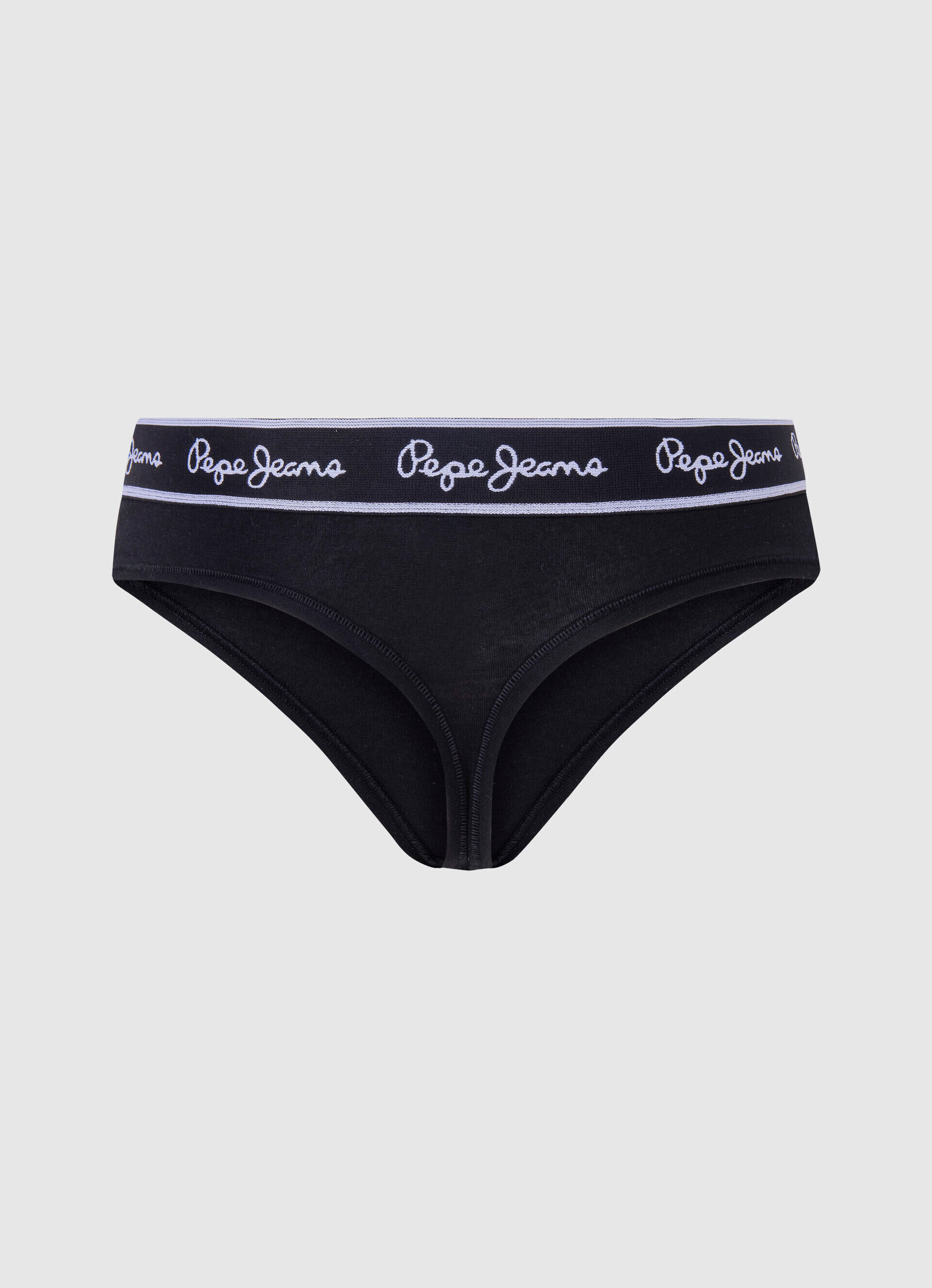 Calcinha fio dental clássica com logo estampado - preta