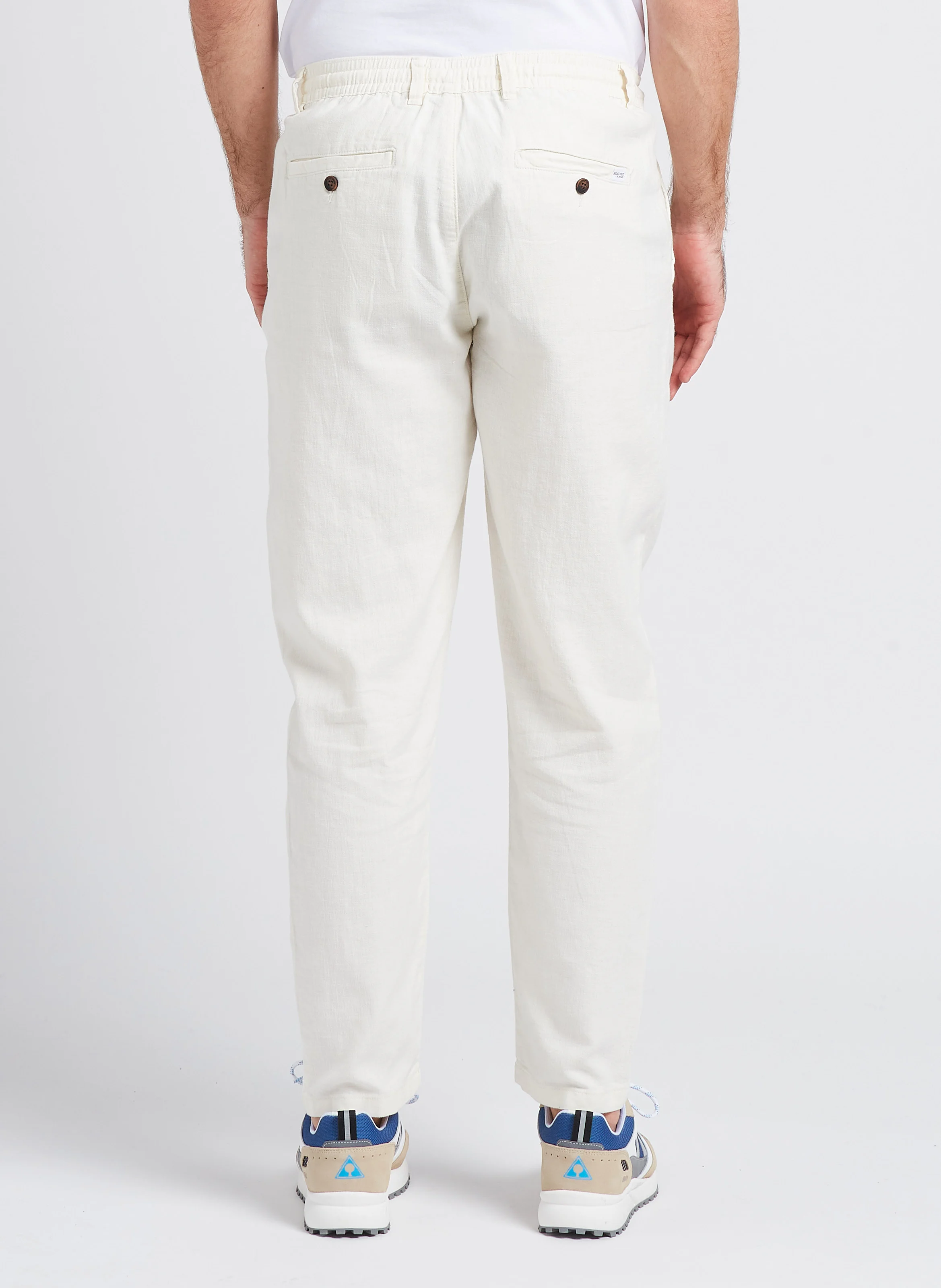 Pantalon droit en coton bio mélangé| Blanc
