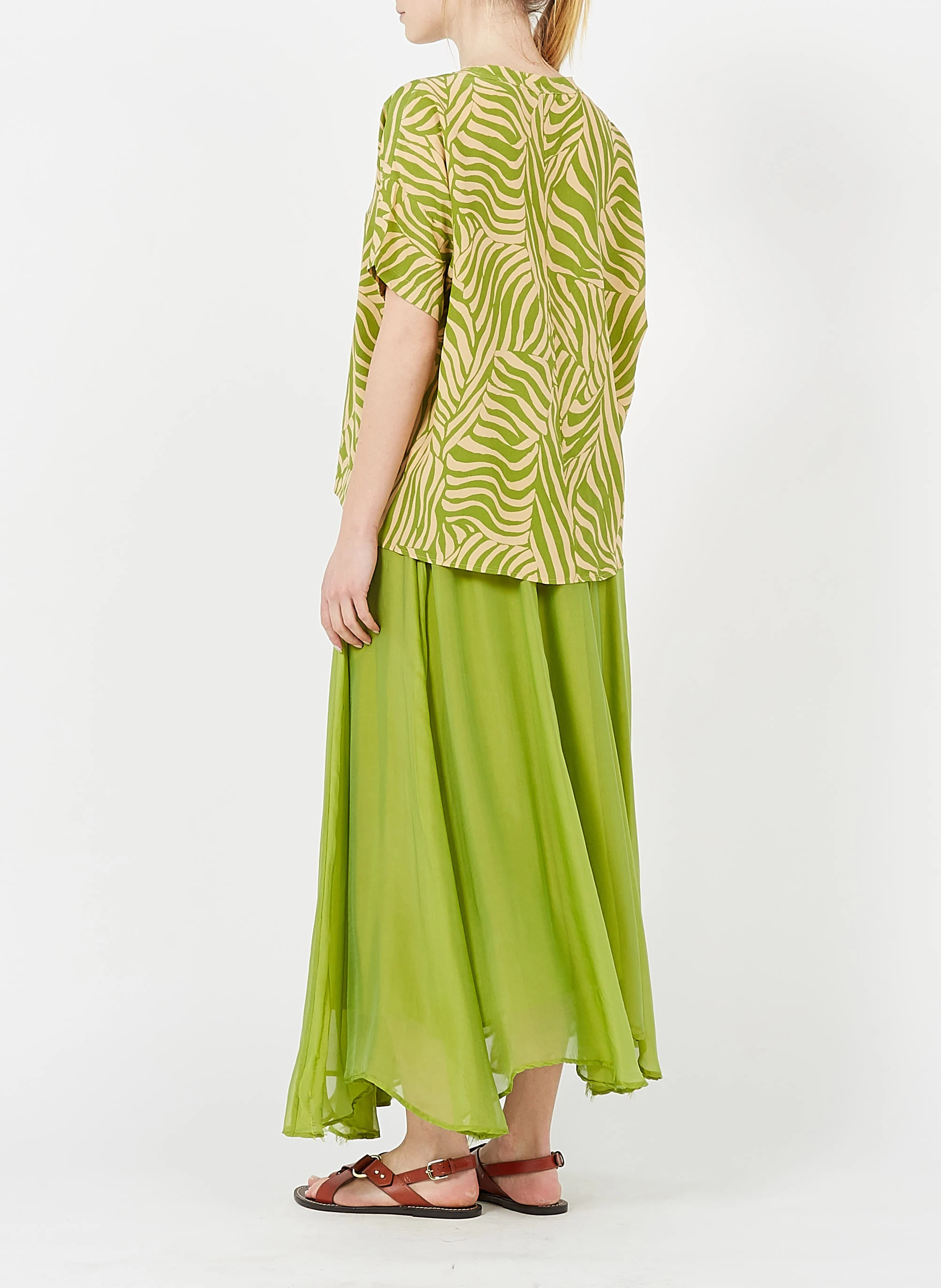 CHILI - Jupe longue fluide en soie et viscose | Vert