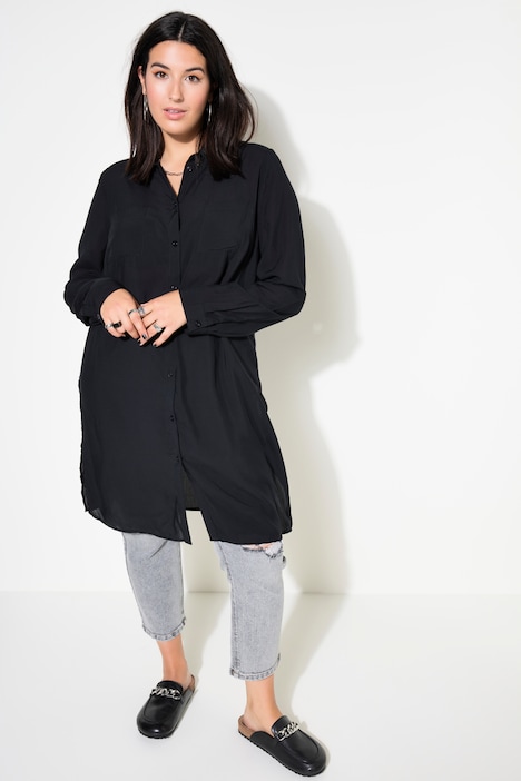 Long-Hemdbluse, Boxy Fit, Modal, Hemdkragen, Langarm, Premium