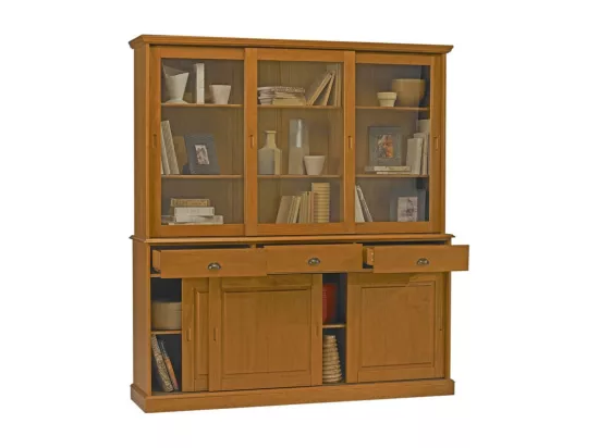 Vaisselier Pin Miel 6 Portes Coulissantes 10 Niches L 178.6 H 199 P 42.3 cm