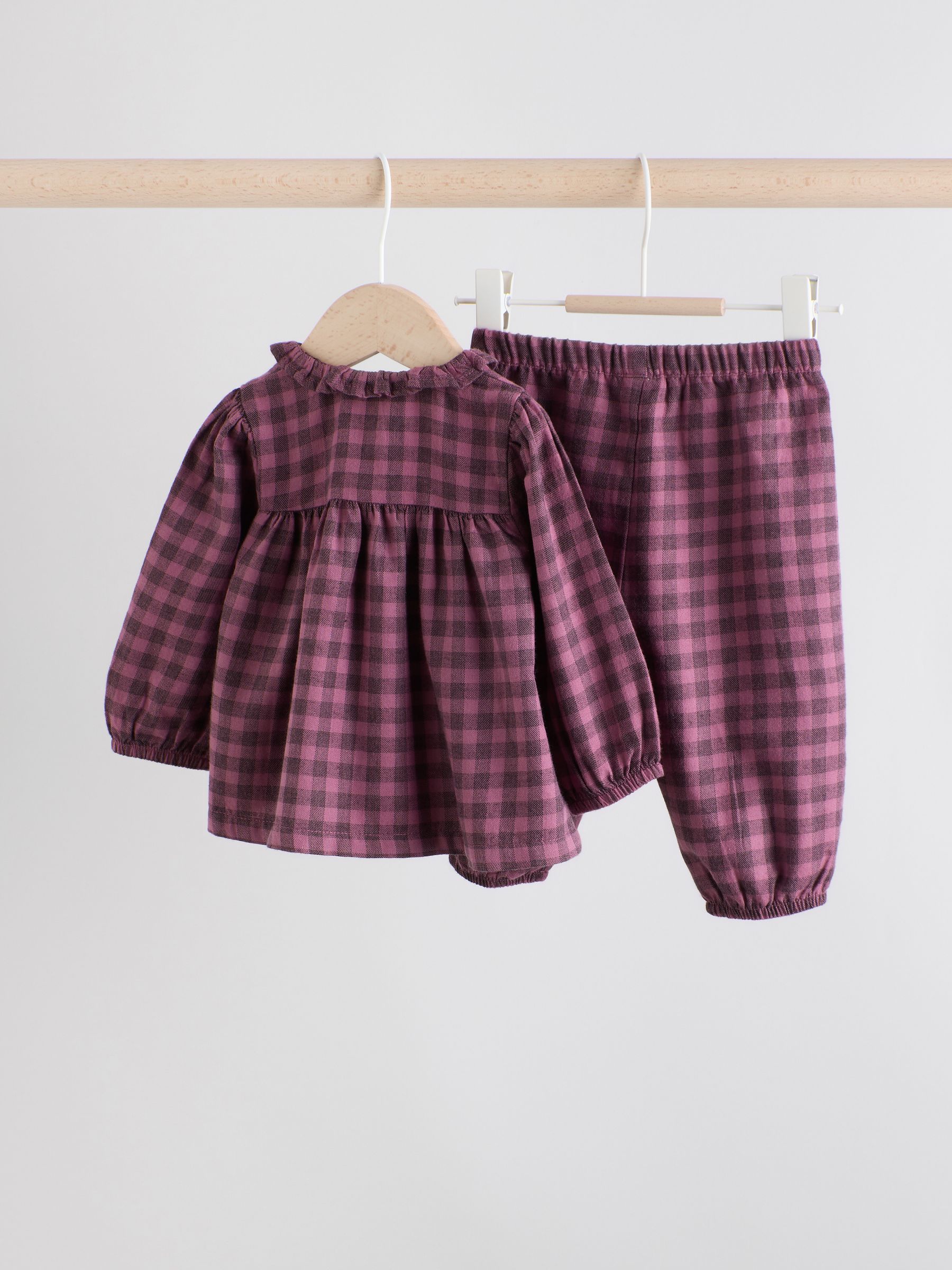 PURPLE GINGHAM - 2 -delige babyset van geweven tops en broeken met lange mouwen (0mnd -2jr)