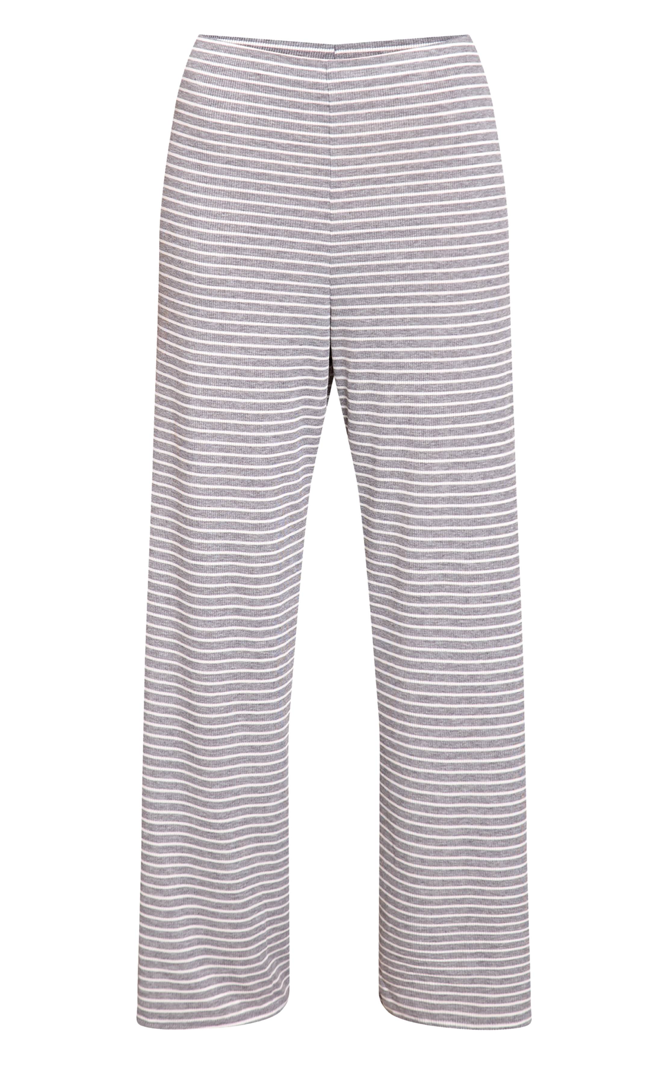 Gris Ensemble Pyjama Doux À Manches Longues À Rayures