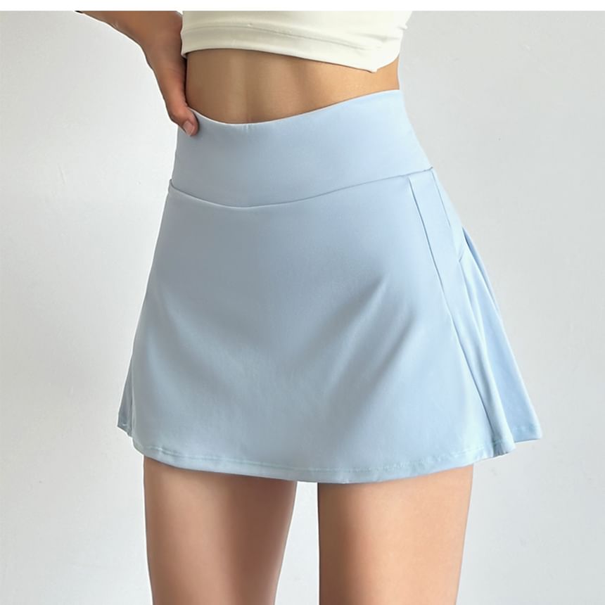 Engiko - Hoge taille effen mini A-lijn sportrok