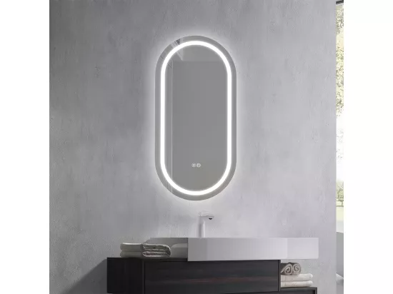 Miroir salle de bain LED ovale 45x90cm anti buée et LED 3 couleurs