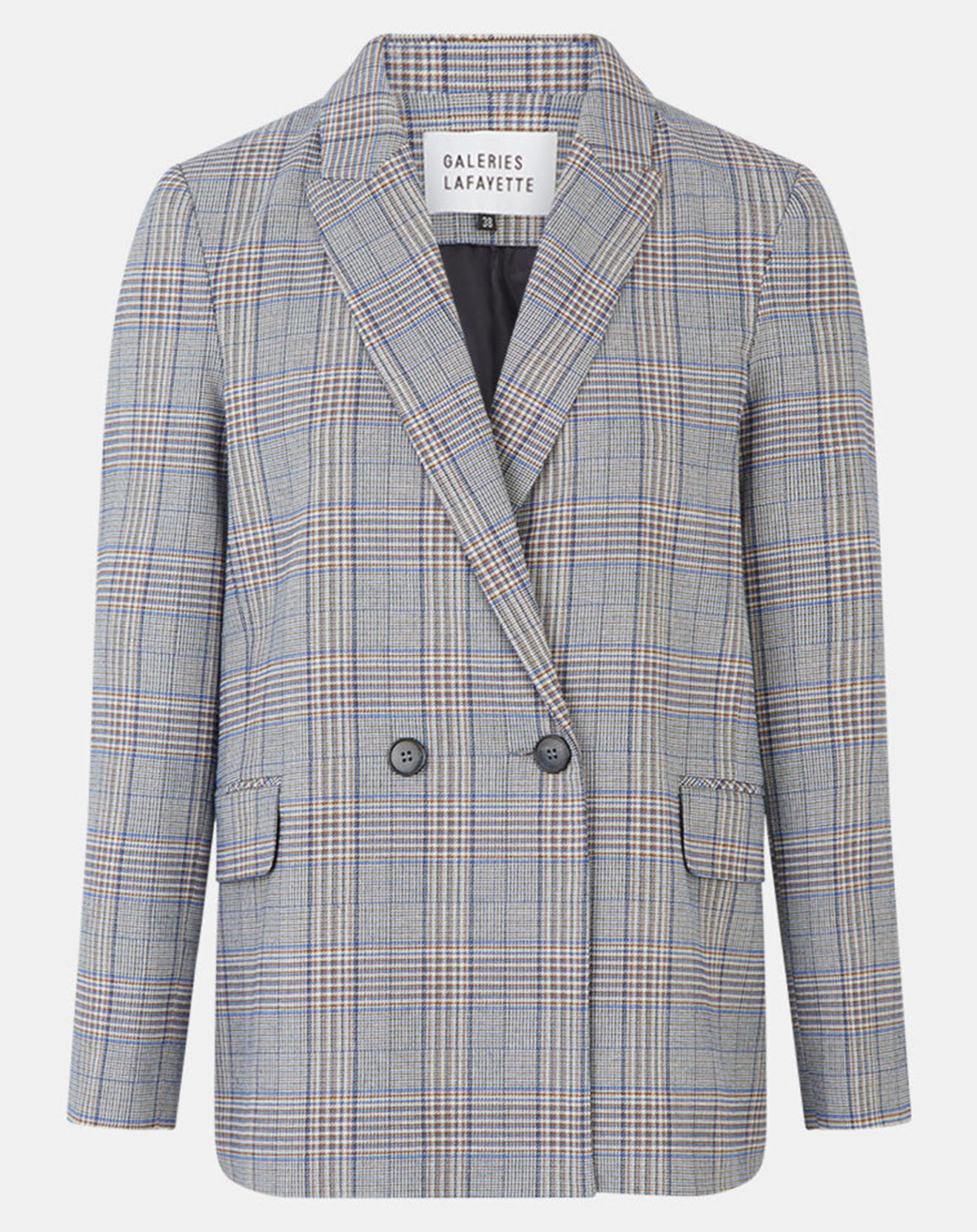 Galeries Lafayette Veste blazer Rune double boutonnage imprimé Pince de Galles gris/noir
