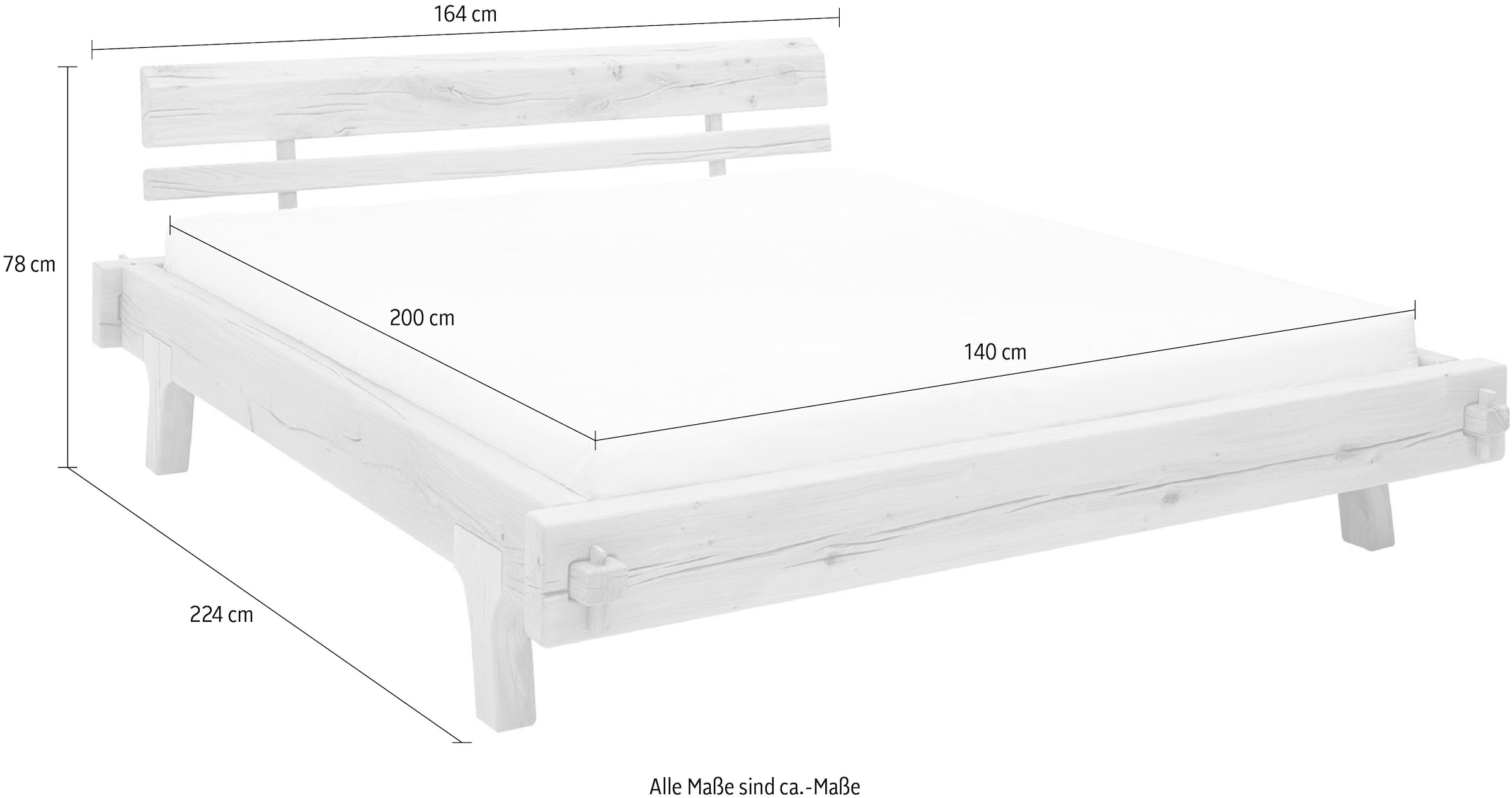 SalesFever Holzbett »Fügen Bett aus Naturholz« Massives Fichten-Balkenbett: Uriges Landhausdesign
