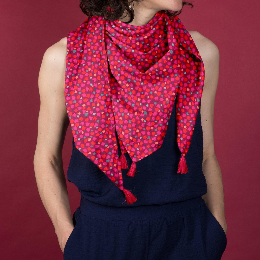 Foulard Pompon Pompons Cerise