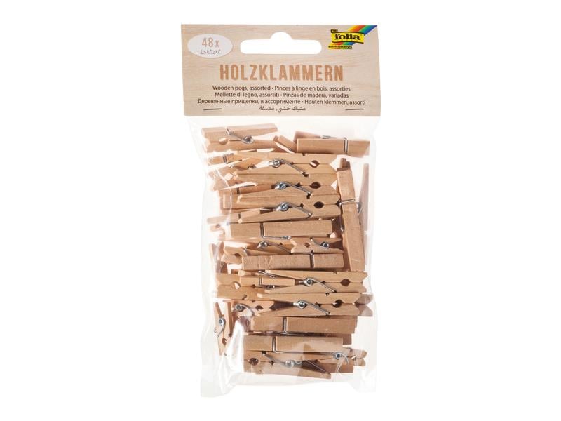 Folia Holzklammern FSC 3 Grössen, 48 Stück Klammern aus Holz