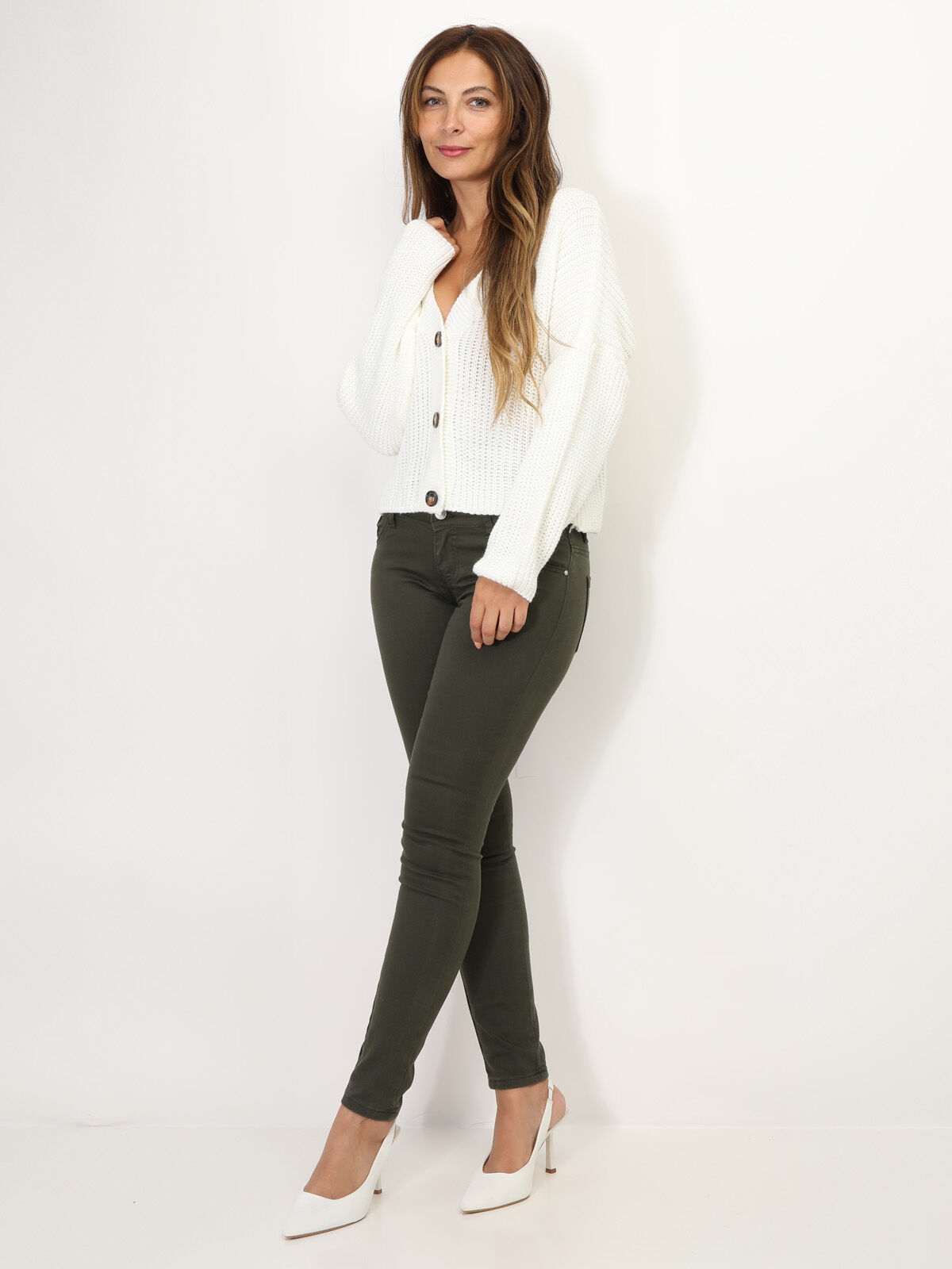 Gilet court en tricot- Blanc