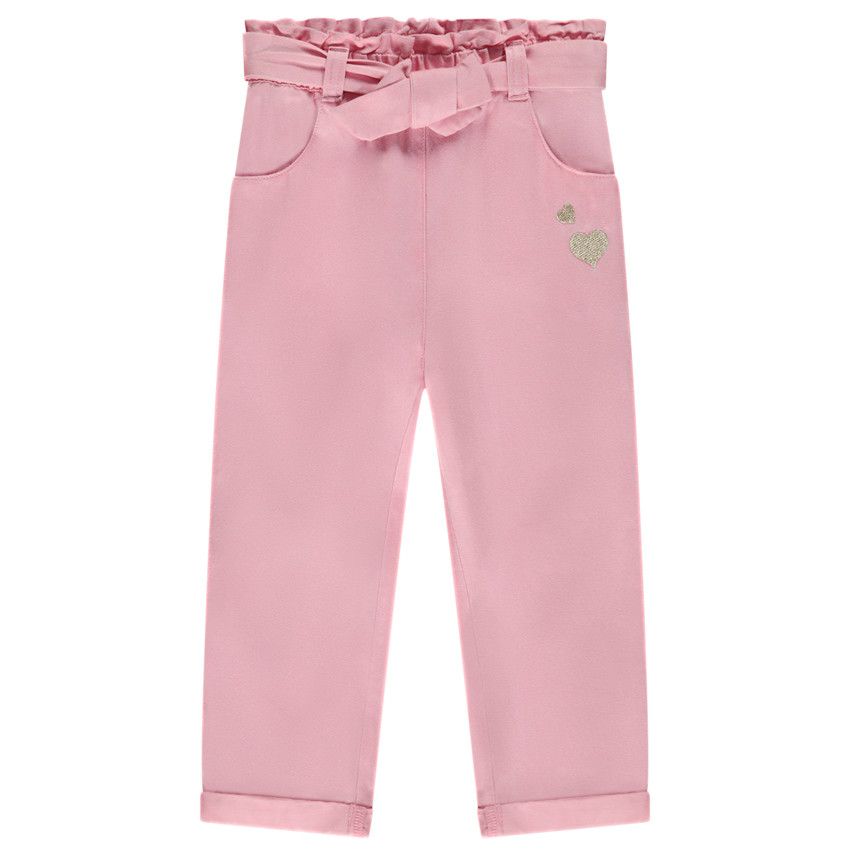 Pantalon en toile fantaisie avec broderies coeurs pour bébé fille - Multicolore
