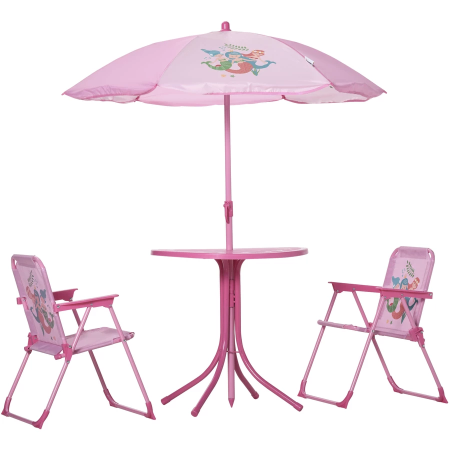 Outsunny Kindersitzgruppe mit Tisch und Sonnenschirm rosa