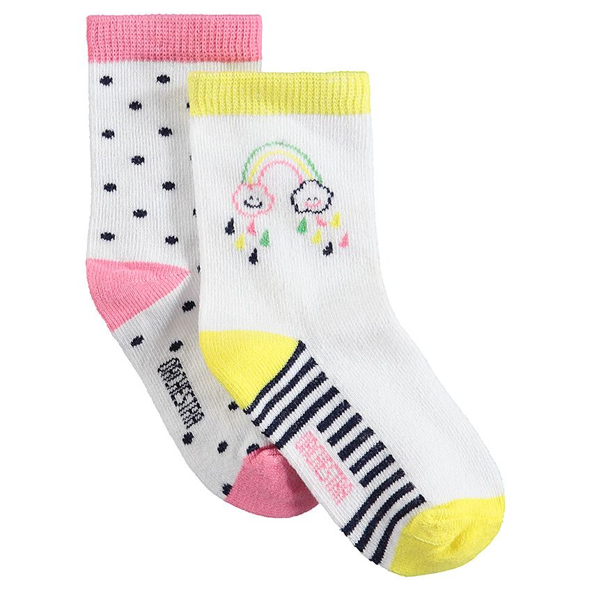 Lot de 2 paires de chaussettes assorties avec pois et arc-en-ciel en jacquard - Blanc