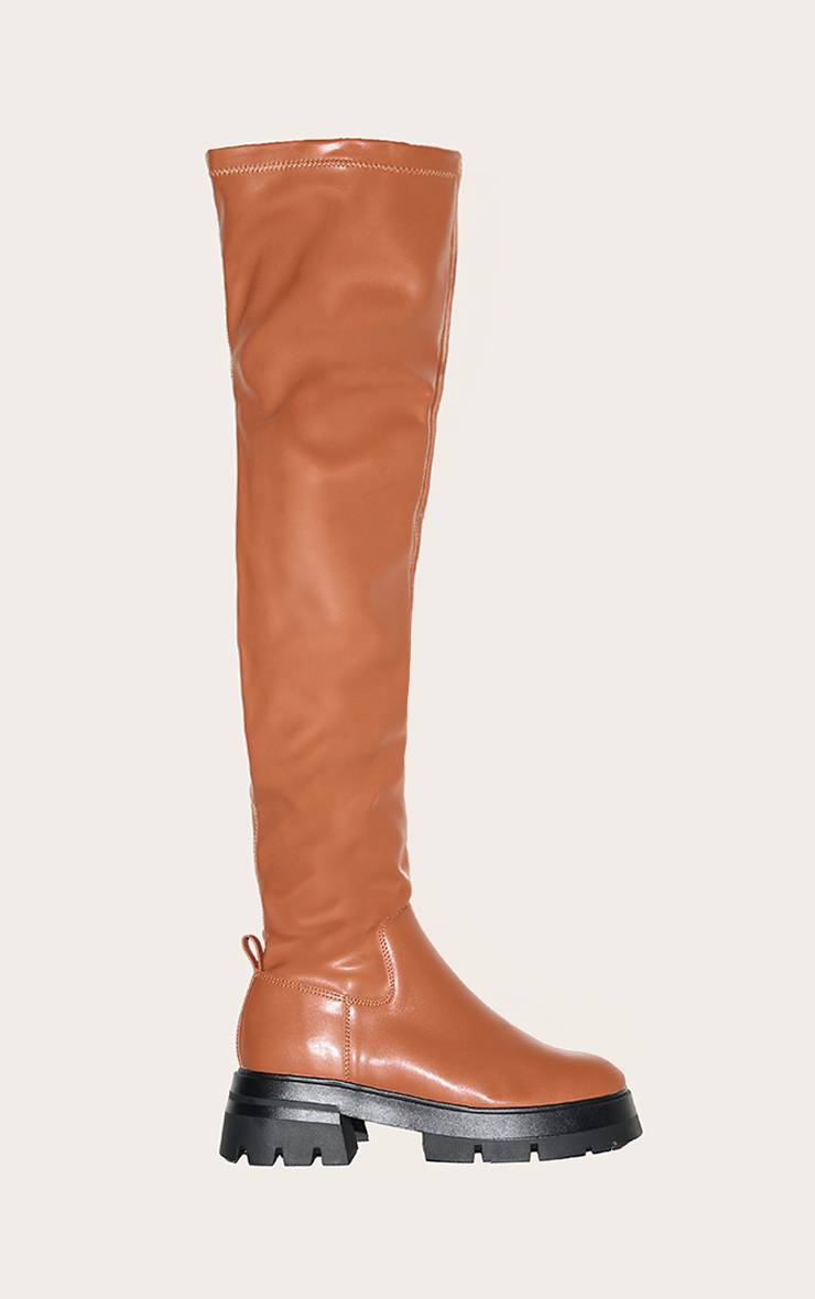 Marron Bottes Cuissardes À Semelle Épaisse Arquée En Synthétiquecuir Coupe Large