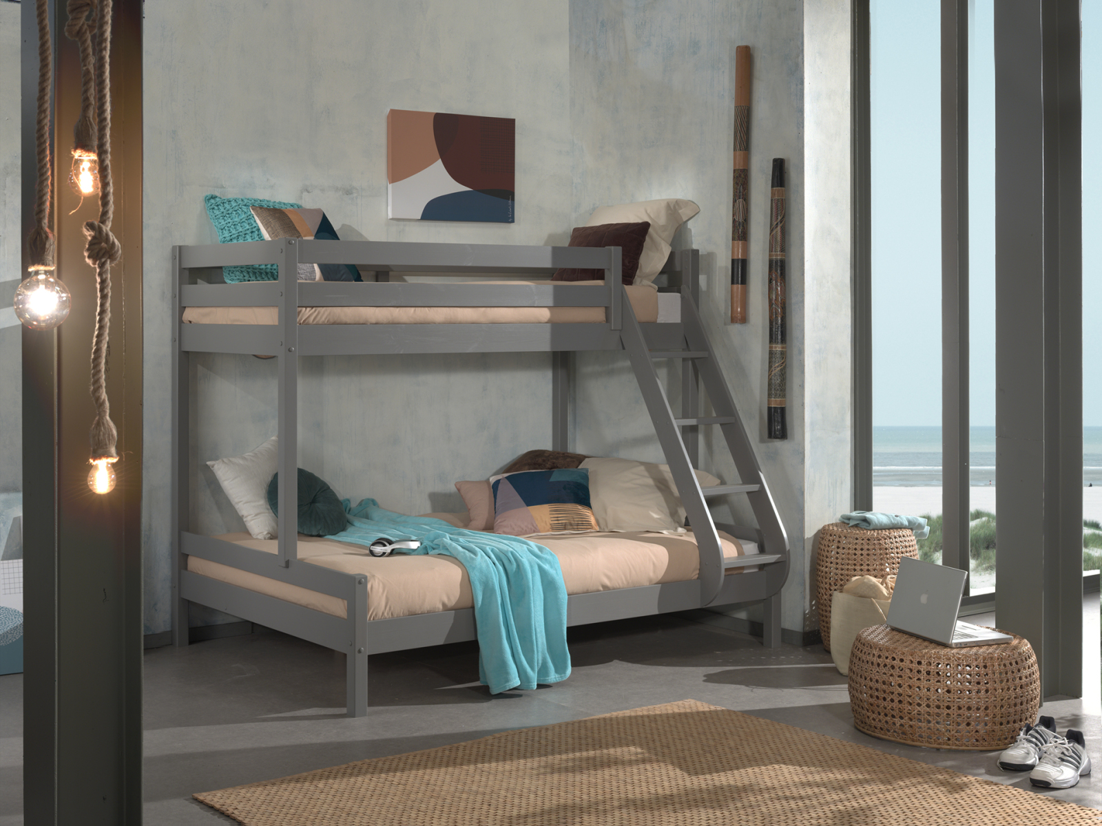 Etagenbett MARTIN - Kiefer massiv grau - 90-140x200 cm