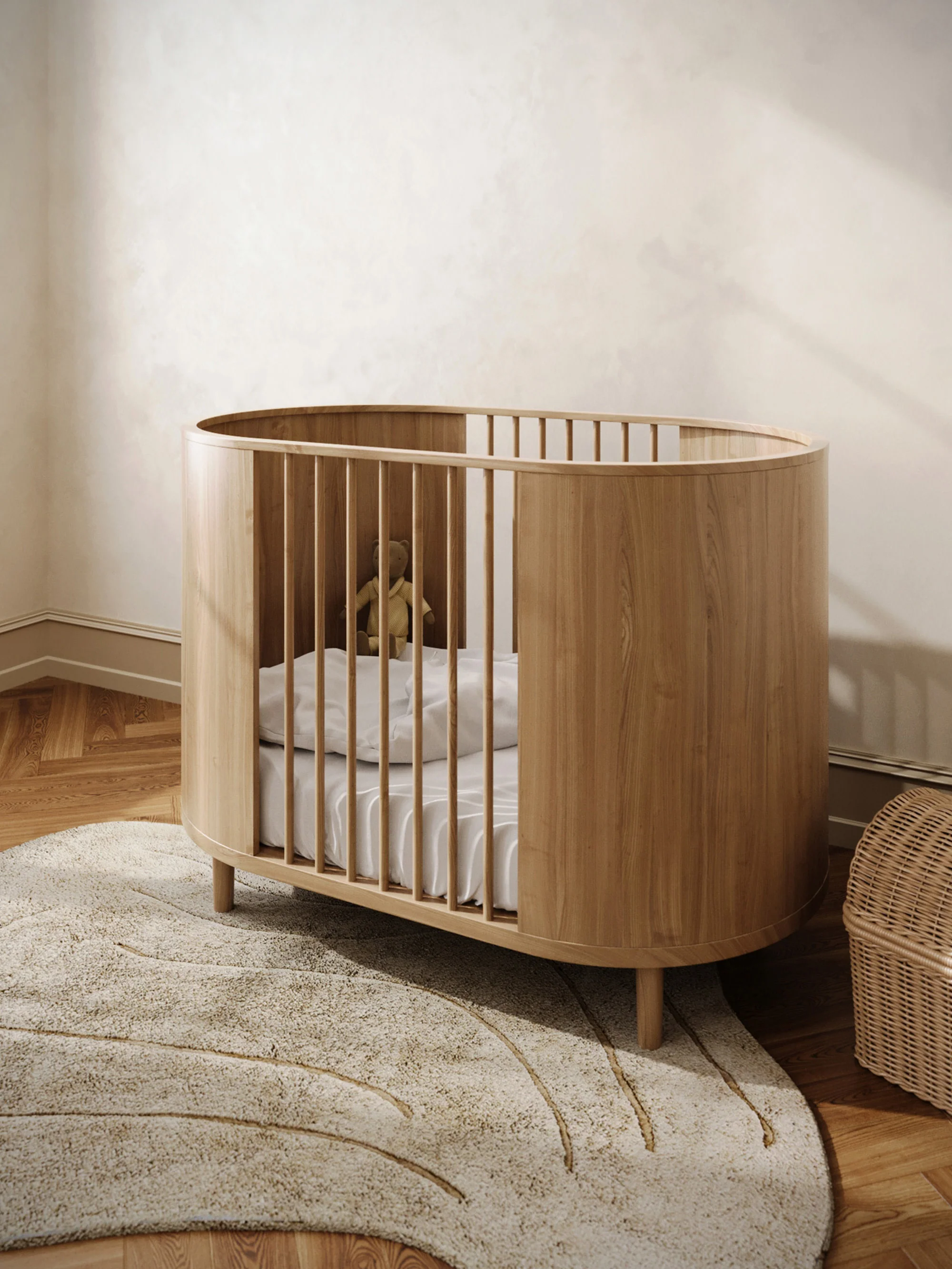 Handgemaakt in hoogte verstelbaar babybed Kai,