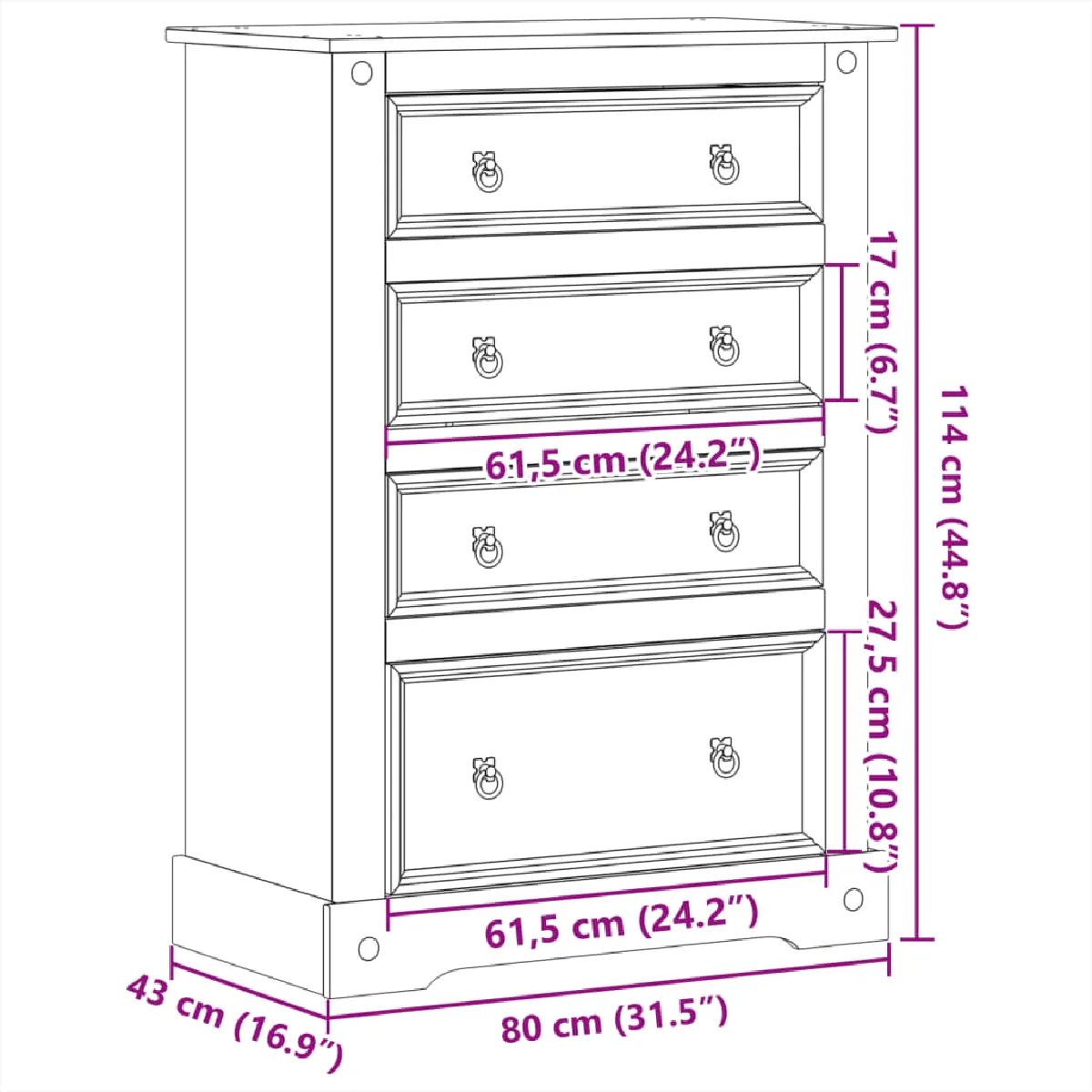 VidaXL Commode Corona Pin Massif
