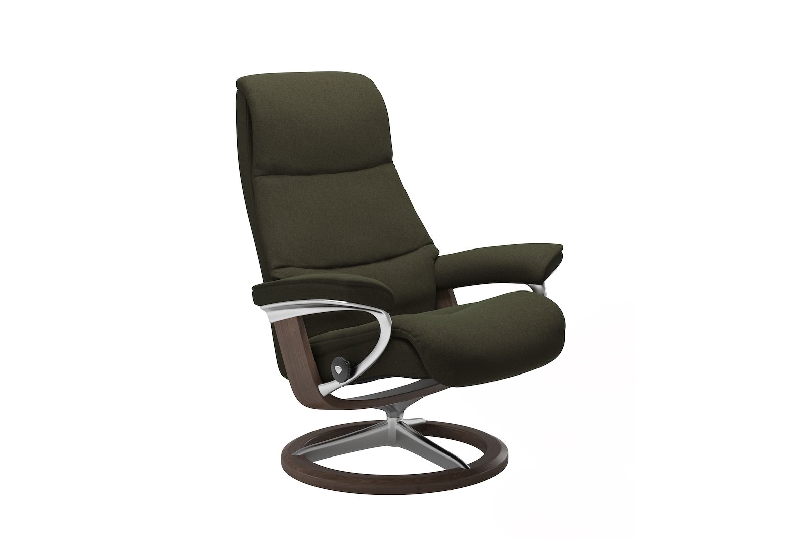 View lenestol Tekstil Calido Green – Signature understell – Alu – Valnøtt - Medium