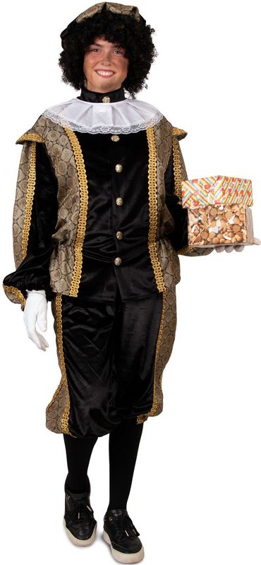 Piet verkleed kostuum luxe 3-delig - zwart/goud - polyester - Pietenpakken voor volwassenen 48