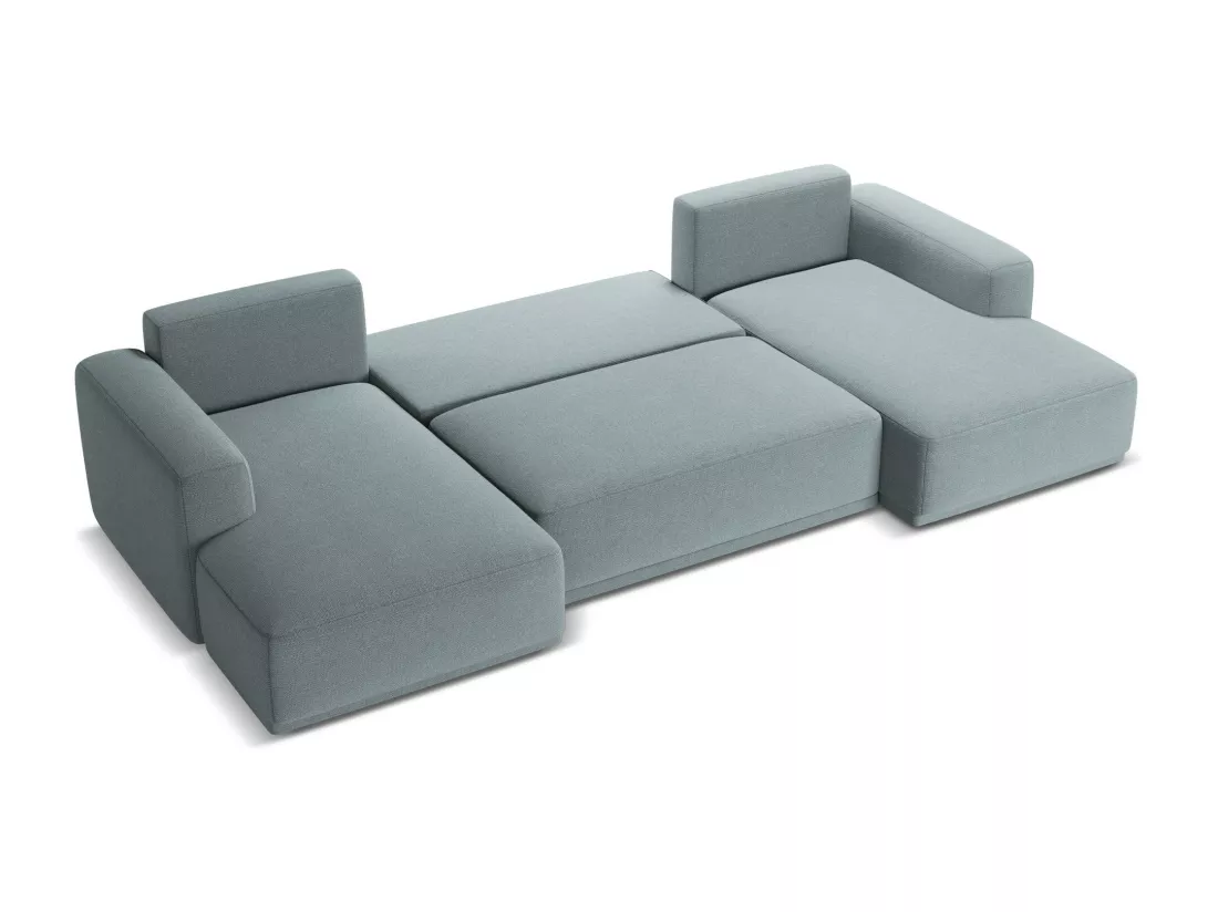 Canapé d'angle panoramique convertible en tissu chenille - jeans - KAILA