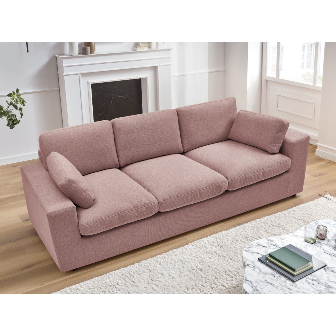 Bobochic Canapé compact belair rose - 220x93x80 cm