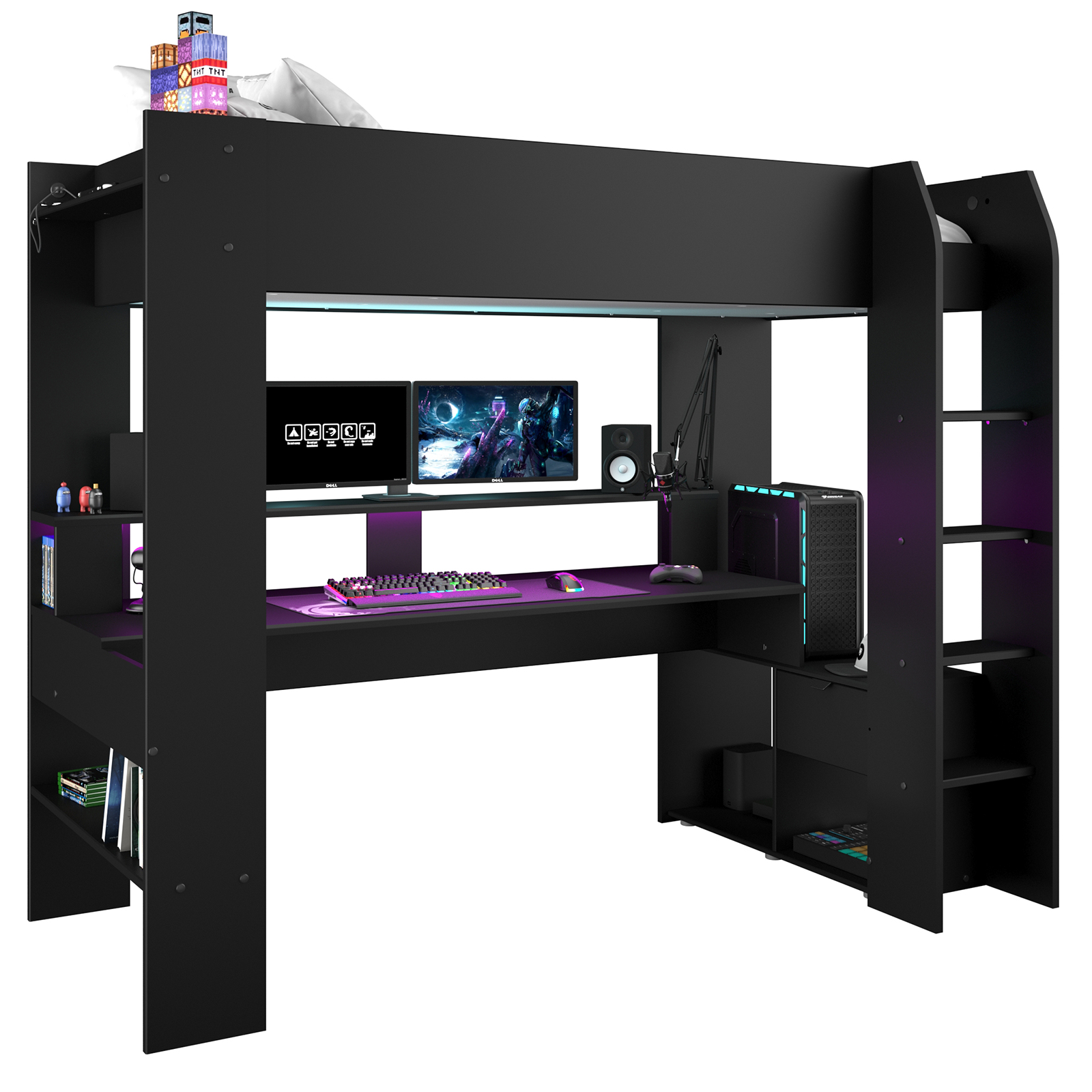 Hochbett ONLINE 1 - schwarz - mit Schreibtisch - 90x200 cm