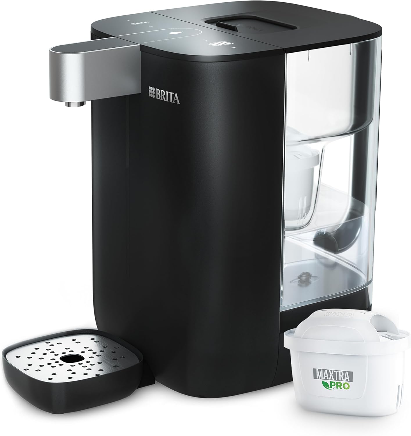 BRITA Heißwasserspender Cube – Wasserspender für zuhause (4L) schwarz – mit UV-C-Technologie, inkl. MAXTRA PRO Extra Kalkschutz Wasserfilterkartusche