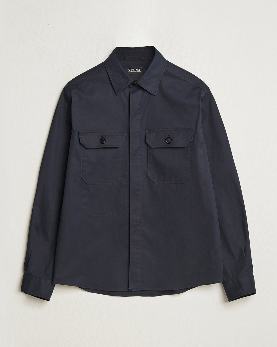Zegna Premium Cotton Overshirt Navy