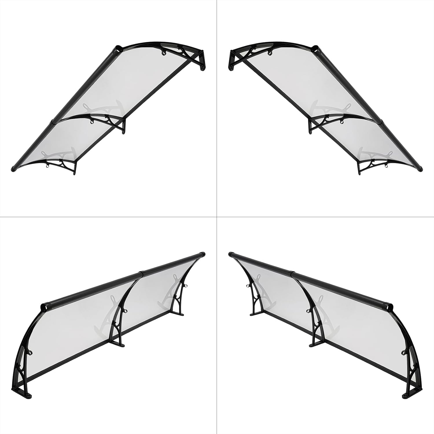 Vordach für Haustür 200x60 cm, Überdachung Haustürvordach, Polycarbonat Überdachung, Aluminiumlegierung Halterung, UV-Schutz, Regenschutz, Schneeschutz (Transparentes Überdachung + Schwarze Halterung)