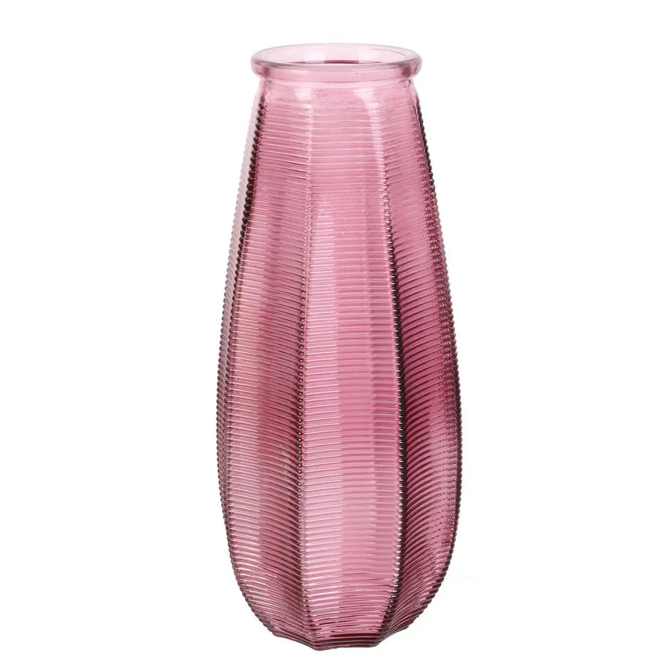 Home deco factory vaas Capella - boeket - glas - roze- H28 cm