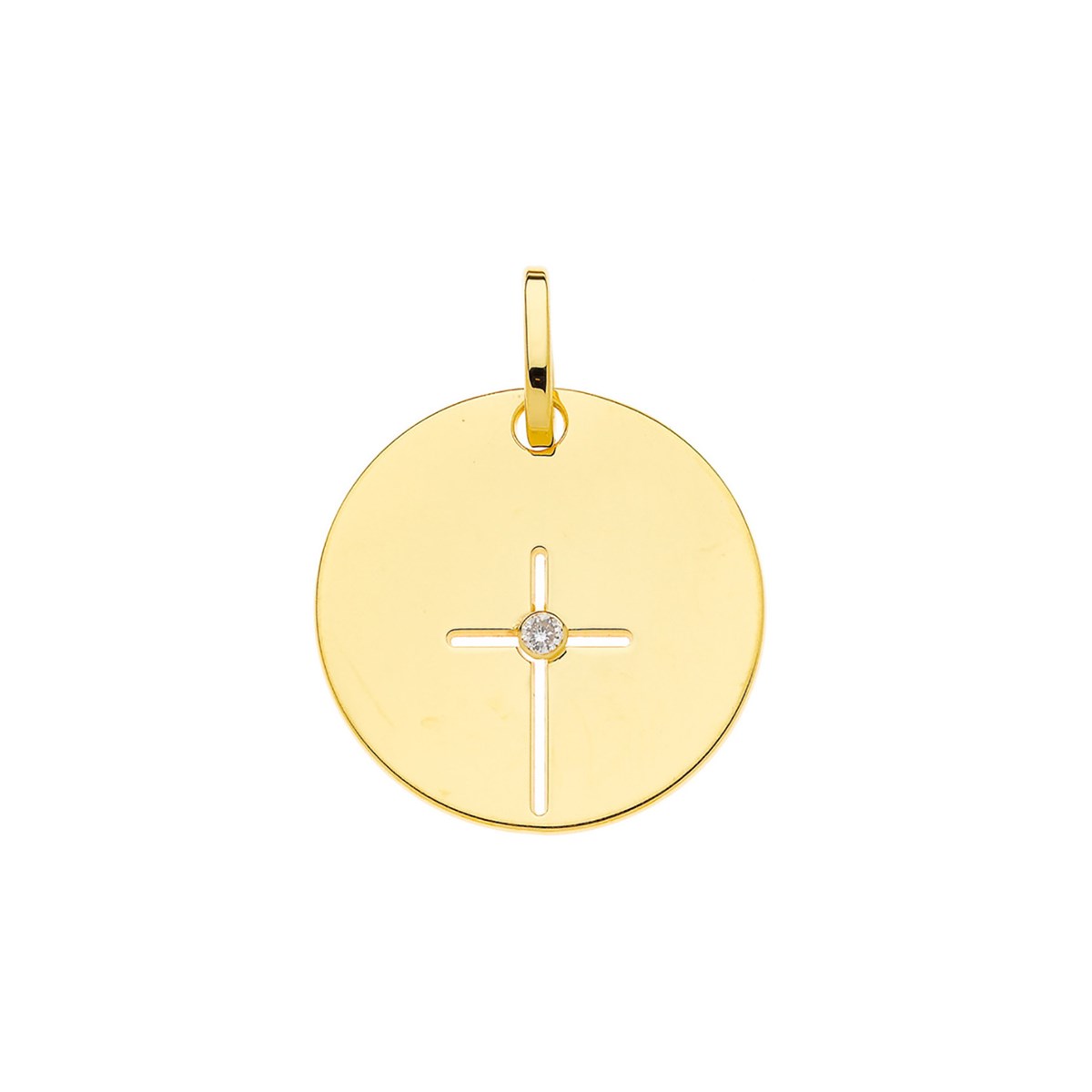 Pendentif plaque ronde ajourée en or jaune 9 carats