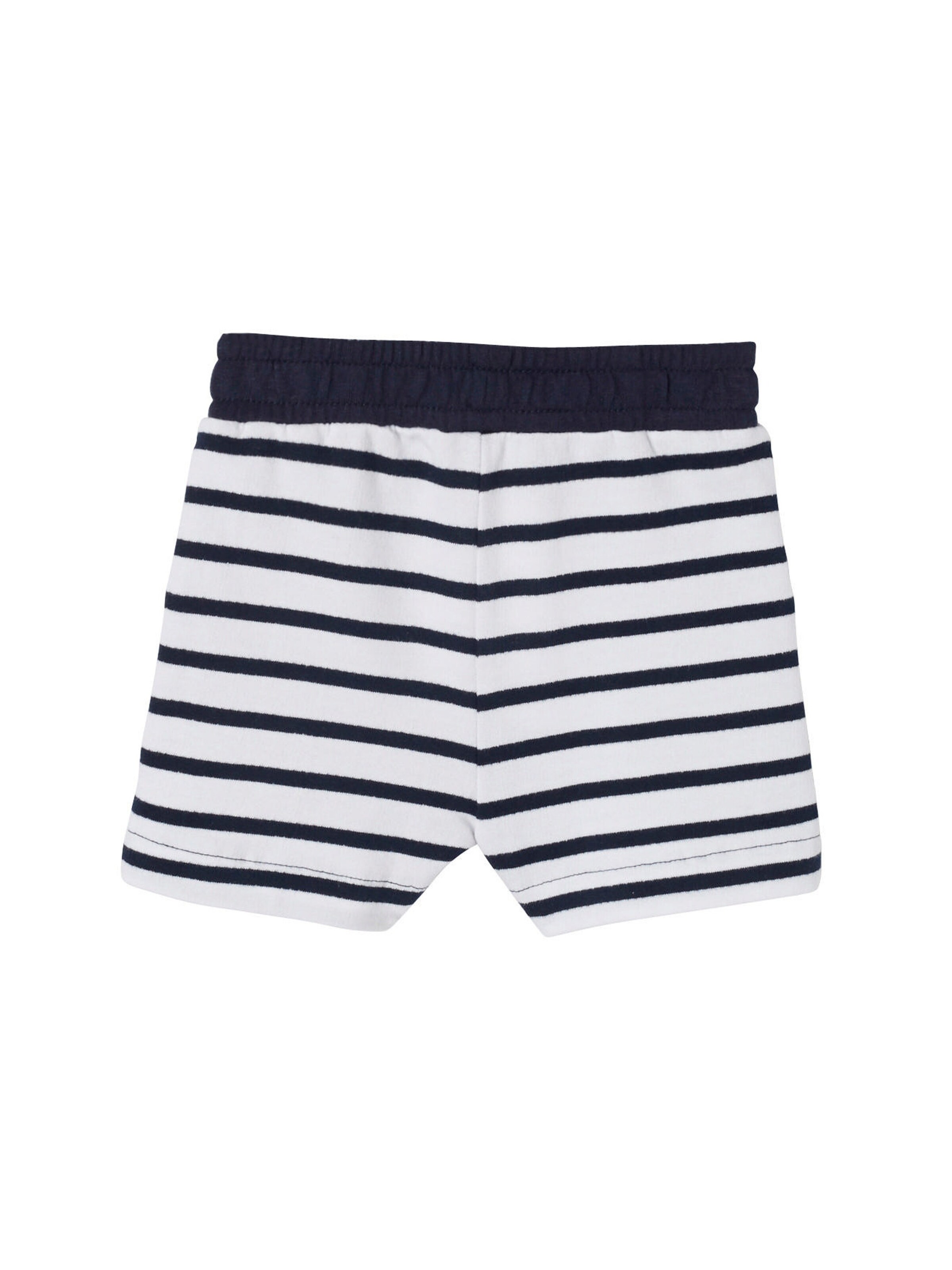 Vertbaudet Jungen Baby Sweat-Bermudas weiß/marine gestreift