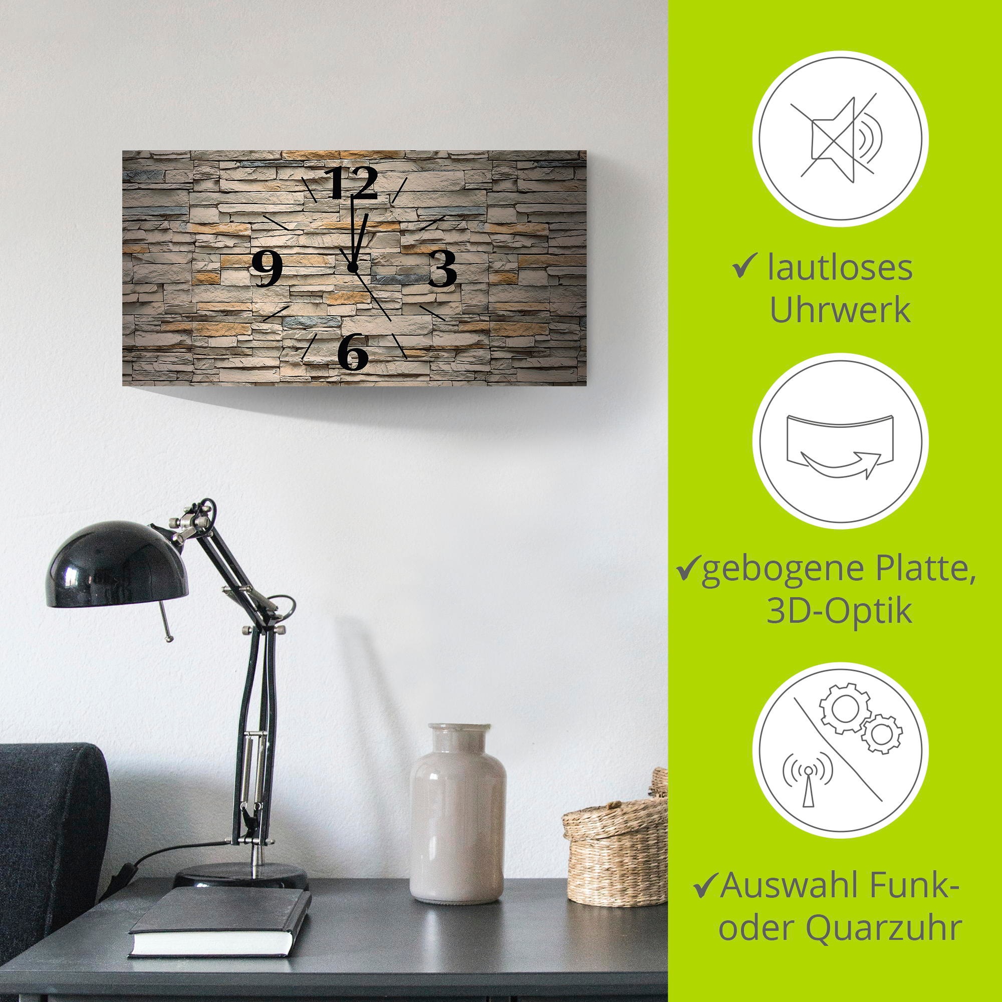 Artland Wanduhr »Braune alte Ziegelmauer« 3D Optik gebogen, mit Quarz- oder Funkuhrwerk, versch. Grössen